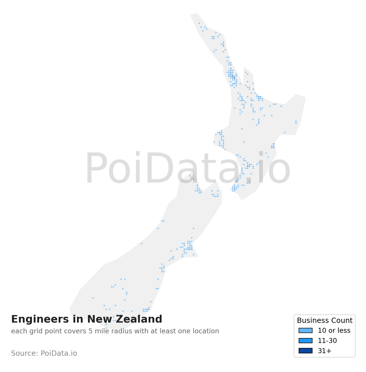 Engineer density map for New Zealand