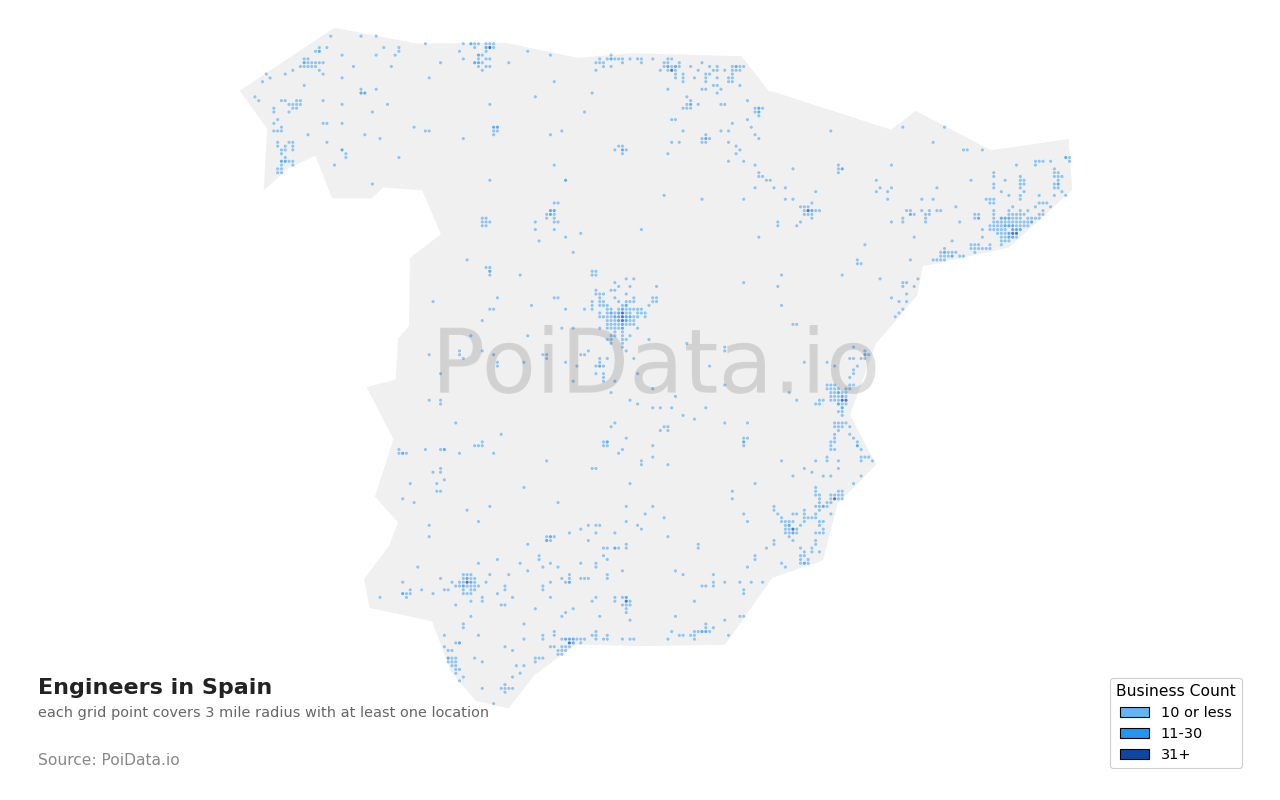 Engineer density map for Spain
