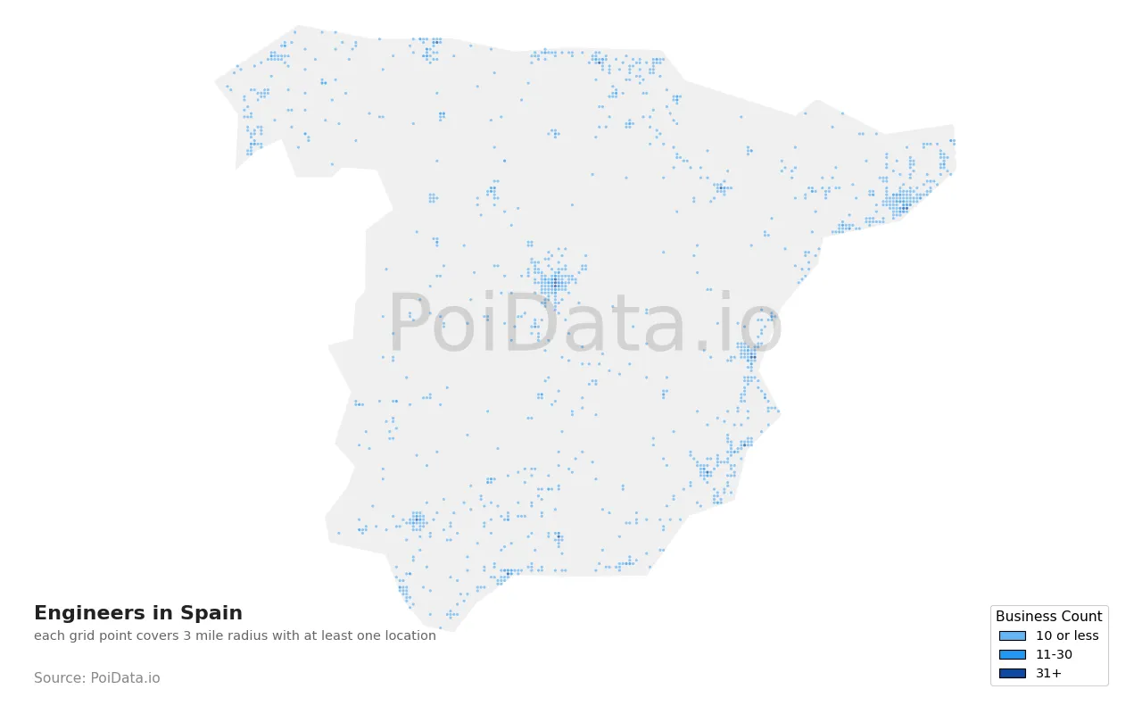 Engineer density map for Spain
