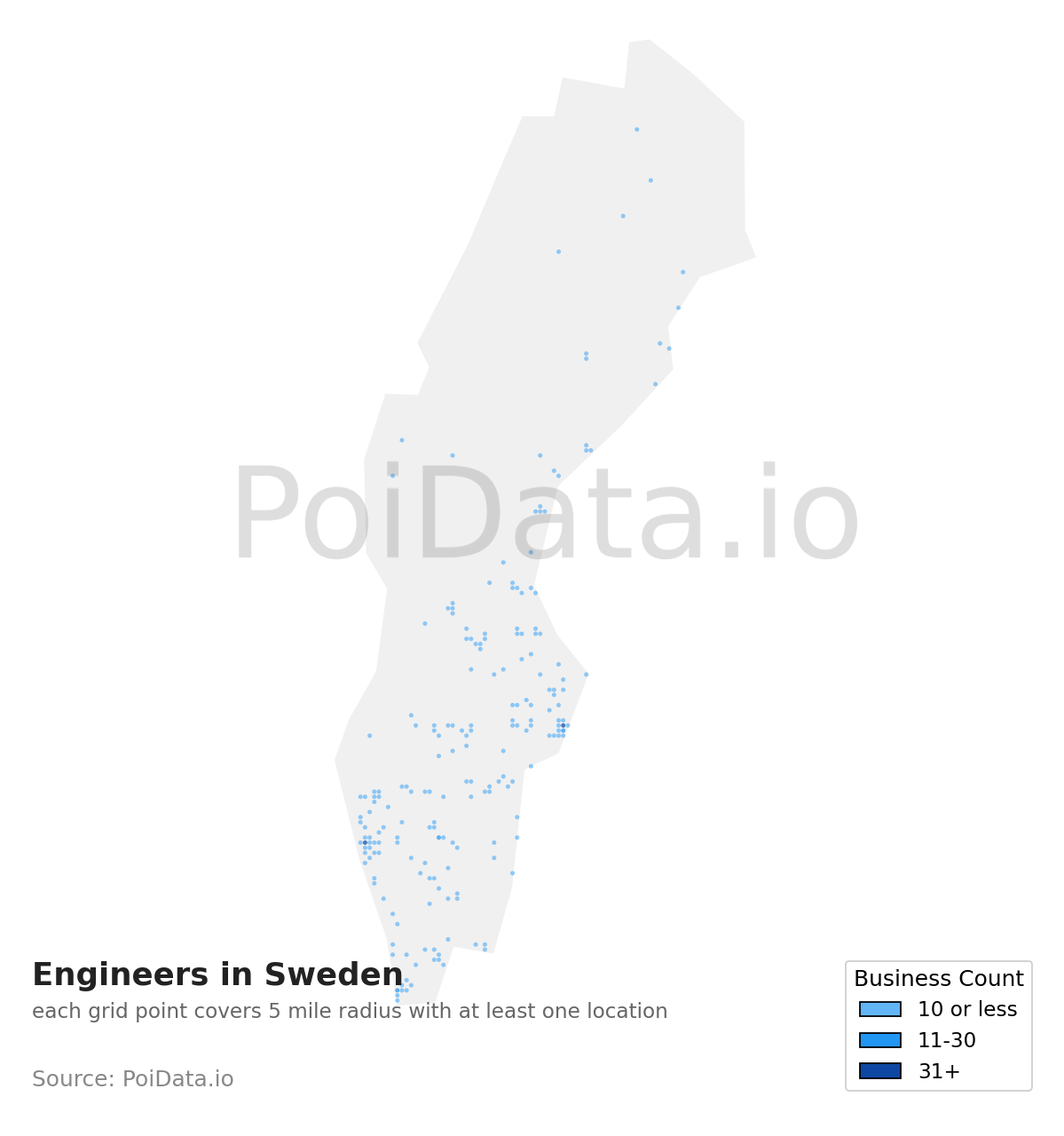 Engineer density map for Sweden