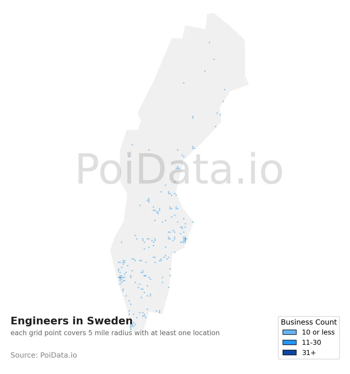 Engineer density map for Sweden