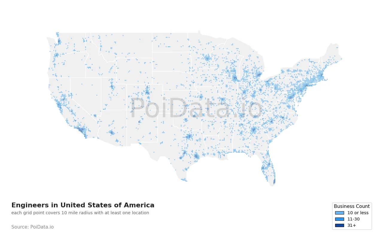 Engineer density map for United States