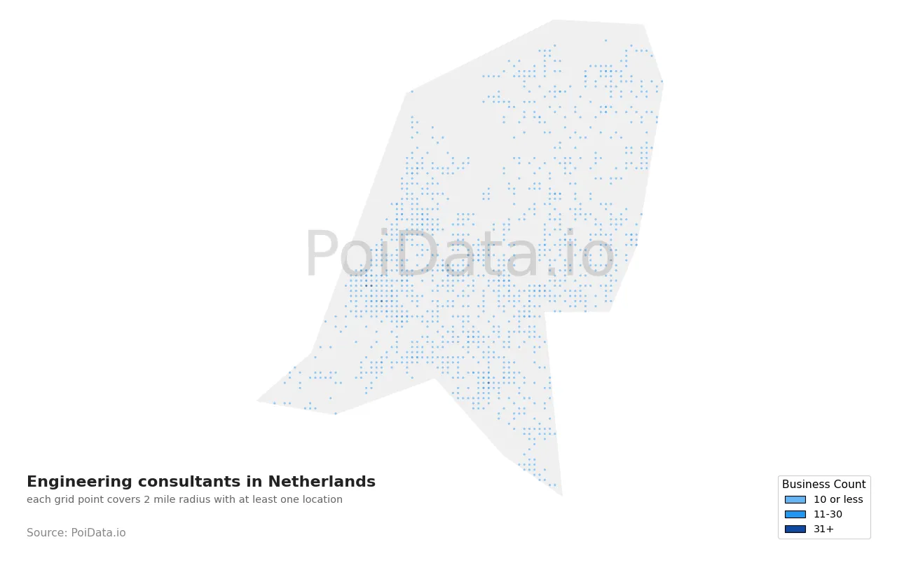 Engineering consultant density map for Netherlands