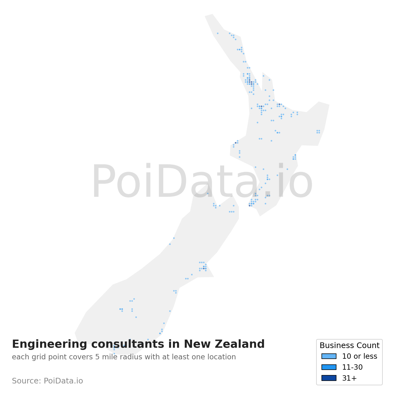 Engineering consultant density map for New Zealand