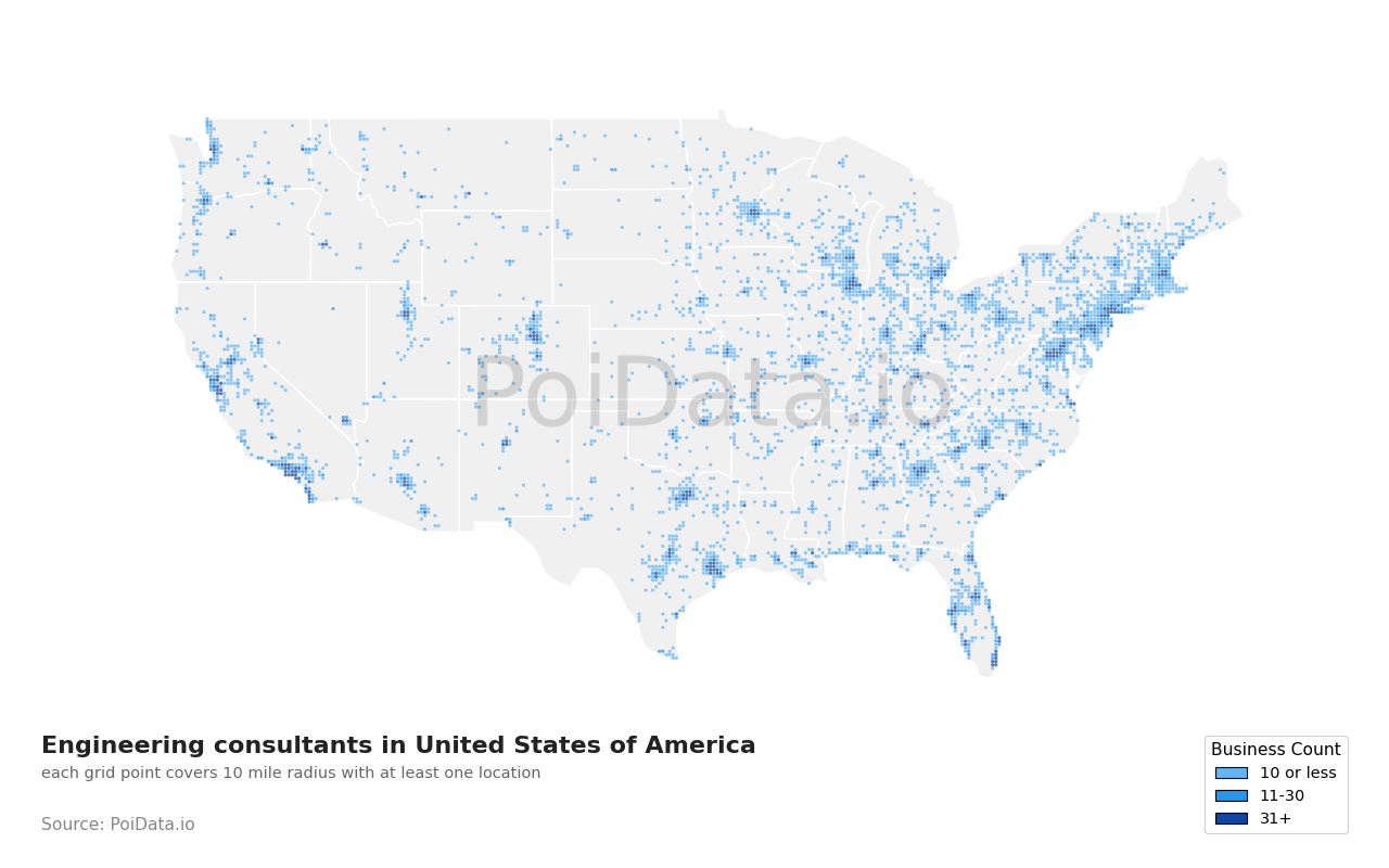Engineering consultant density map for Massachusetts, United States