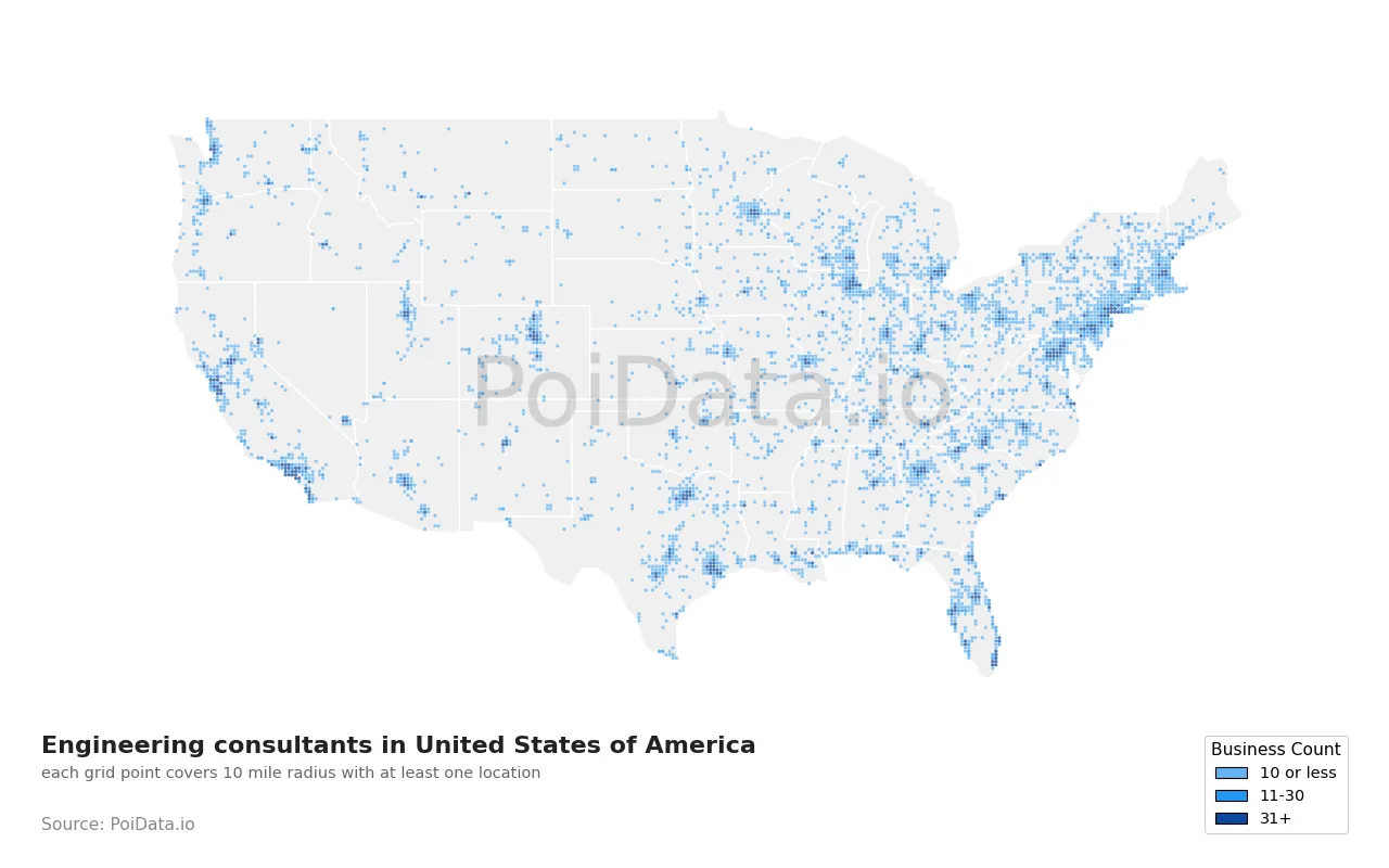 Engineering consultant density map for United States