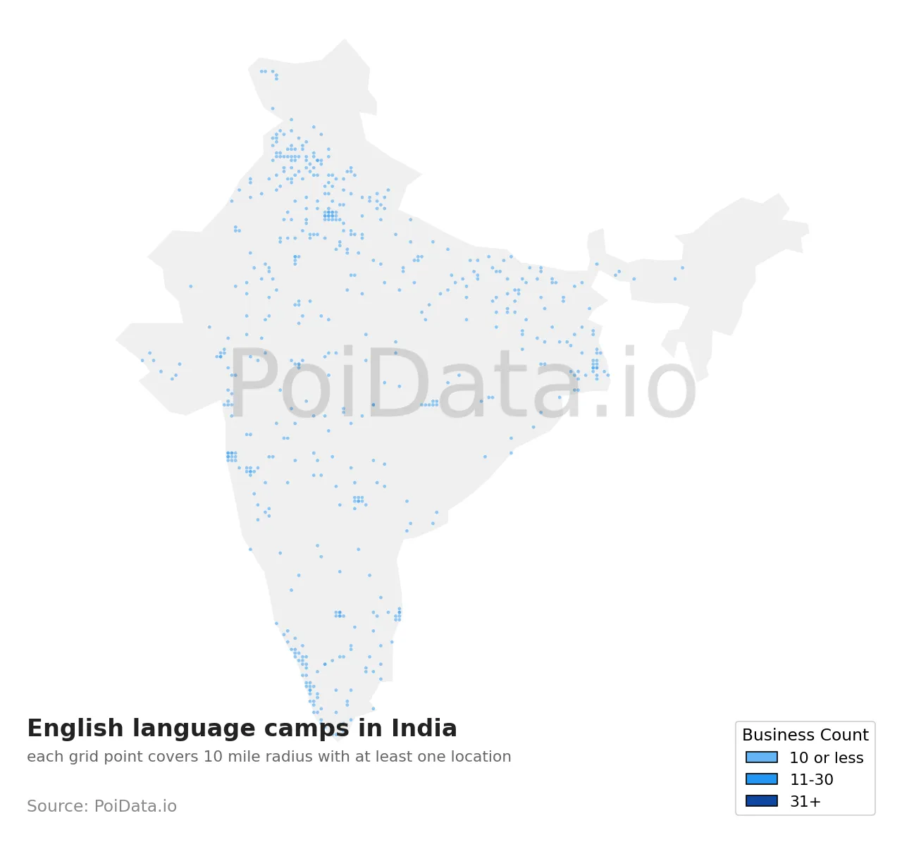 English language camp density map for India