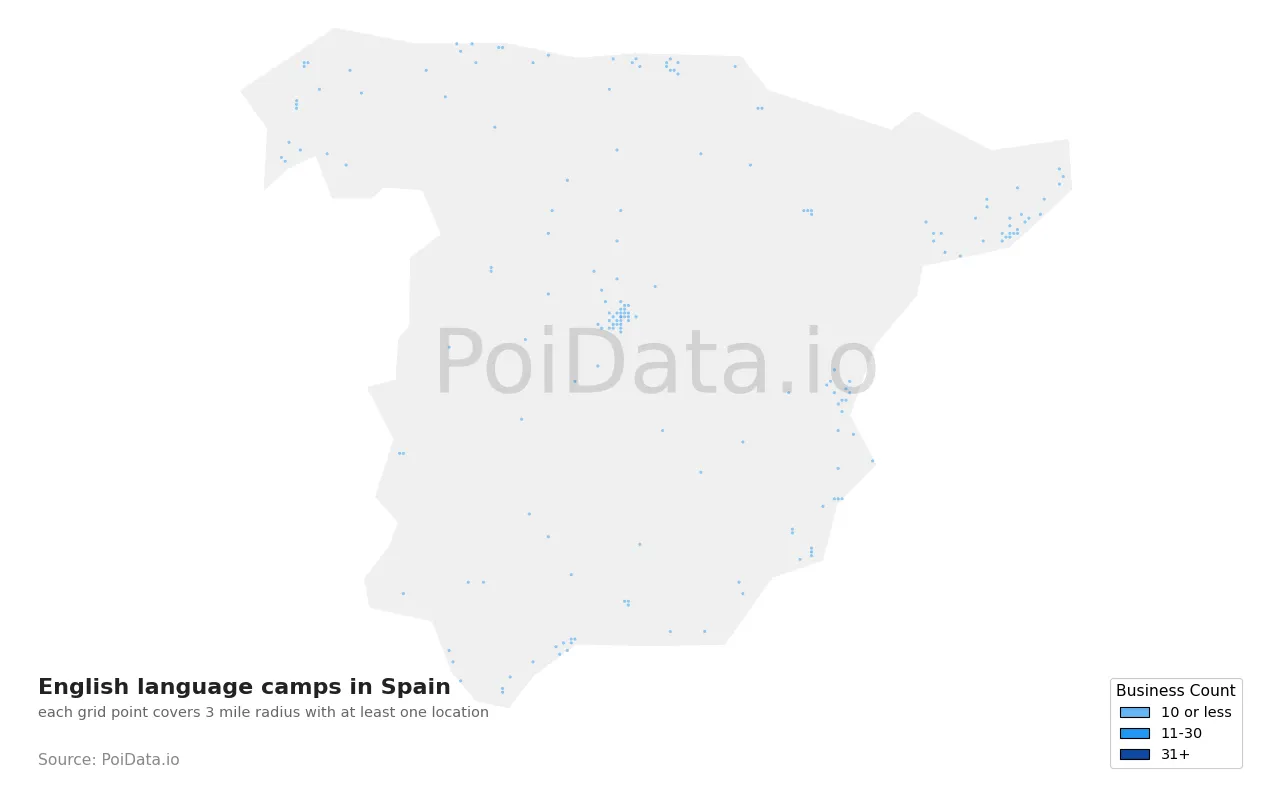 English language camp density map for Spain