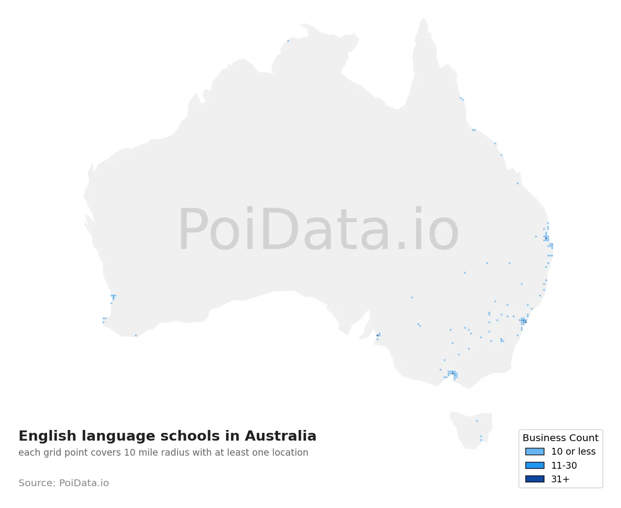 English language school density map for Australia
