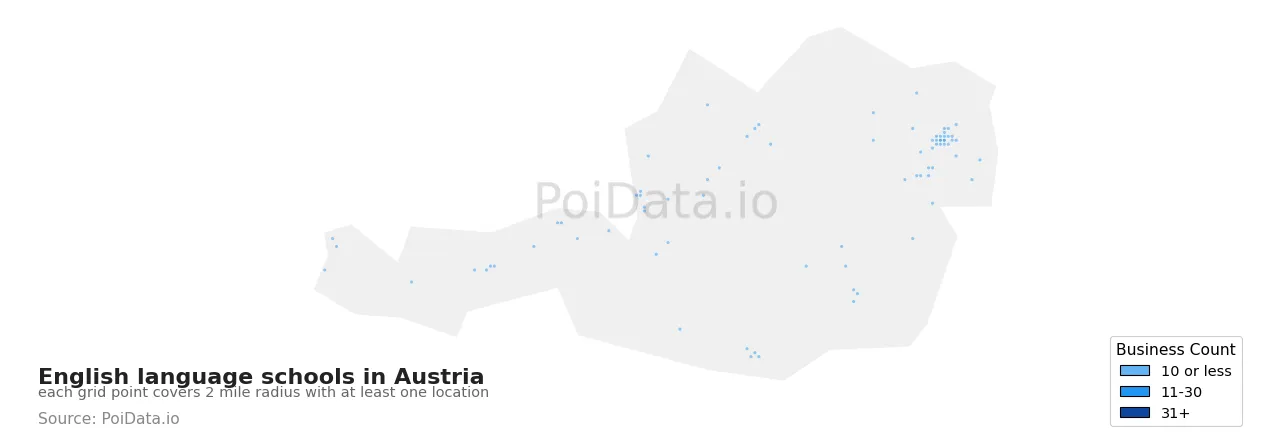 English language school density map for Austria