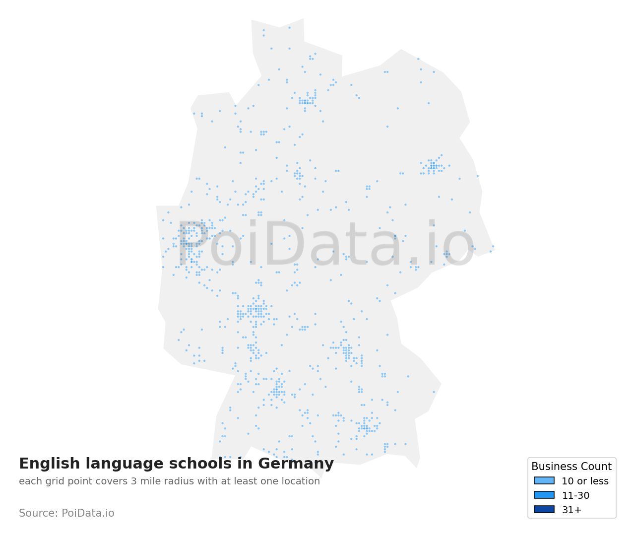 English language school density map for Germany