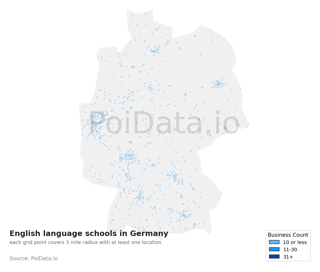 English language school density map for Germany