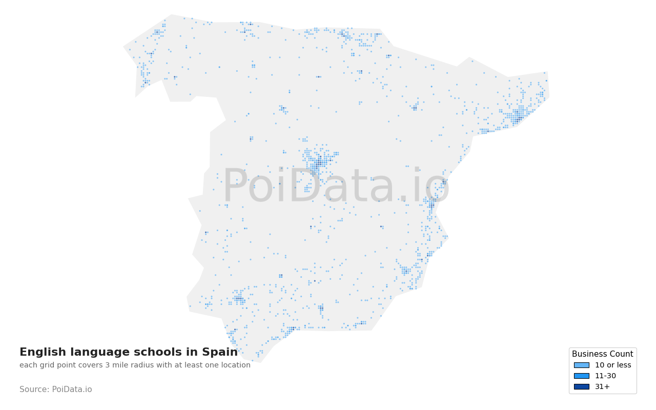 English language school density map for Spain