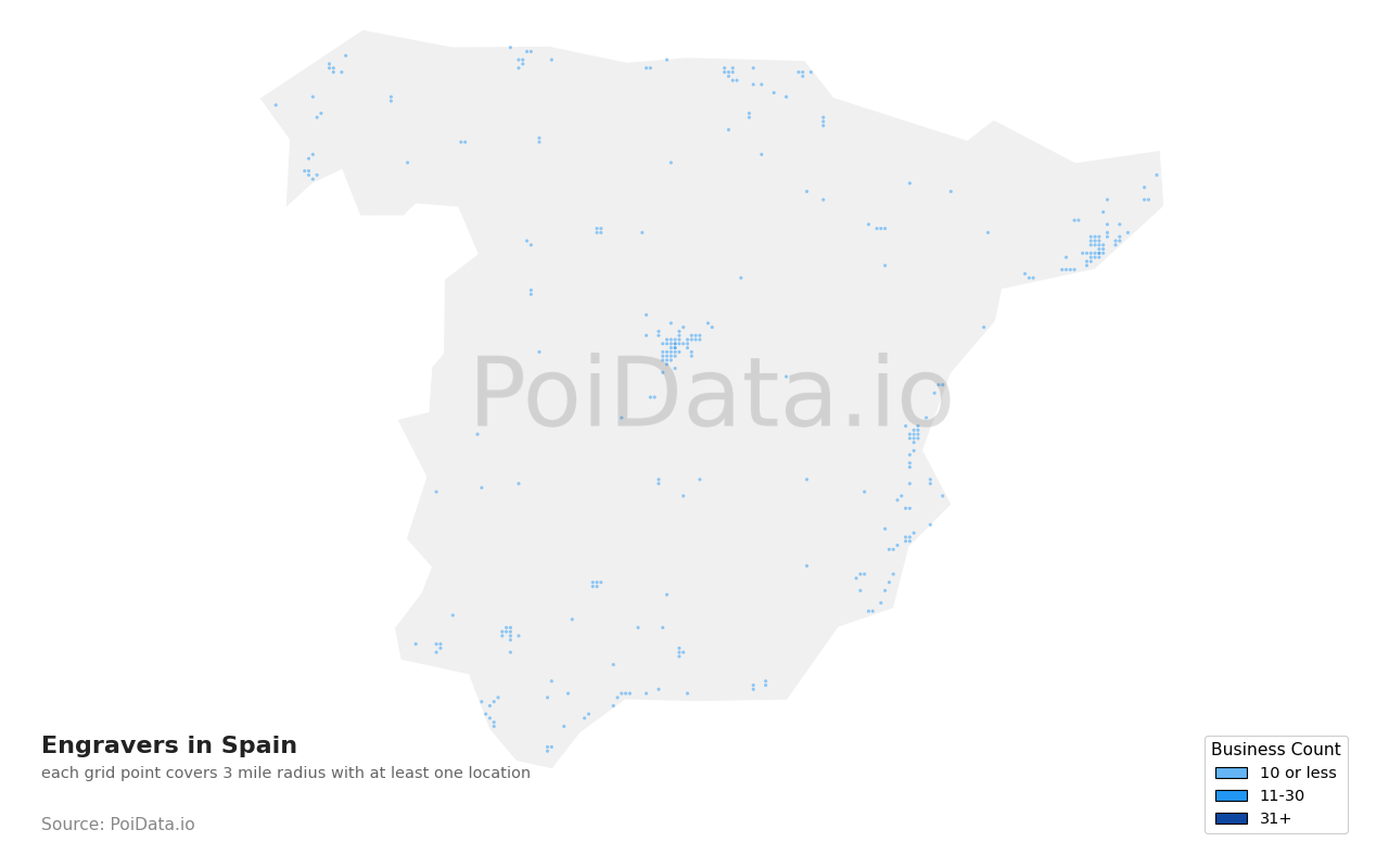 Engraver density map for Spain
