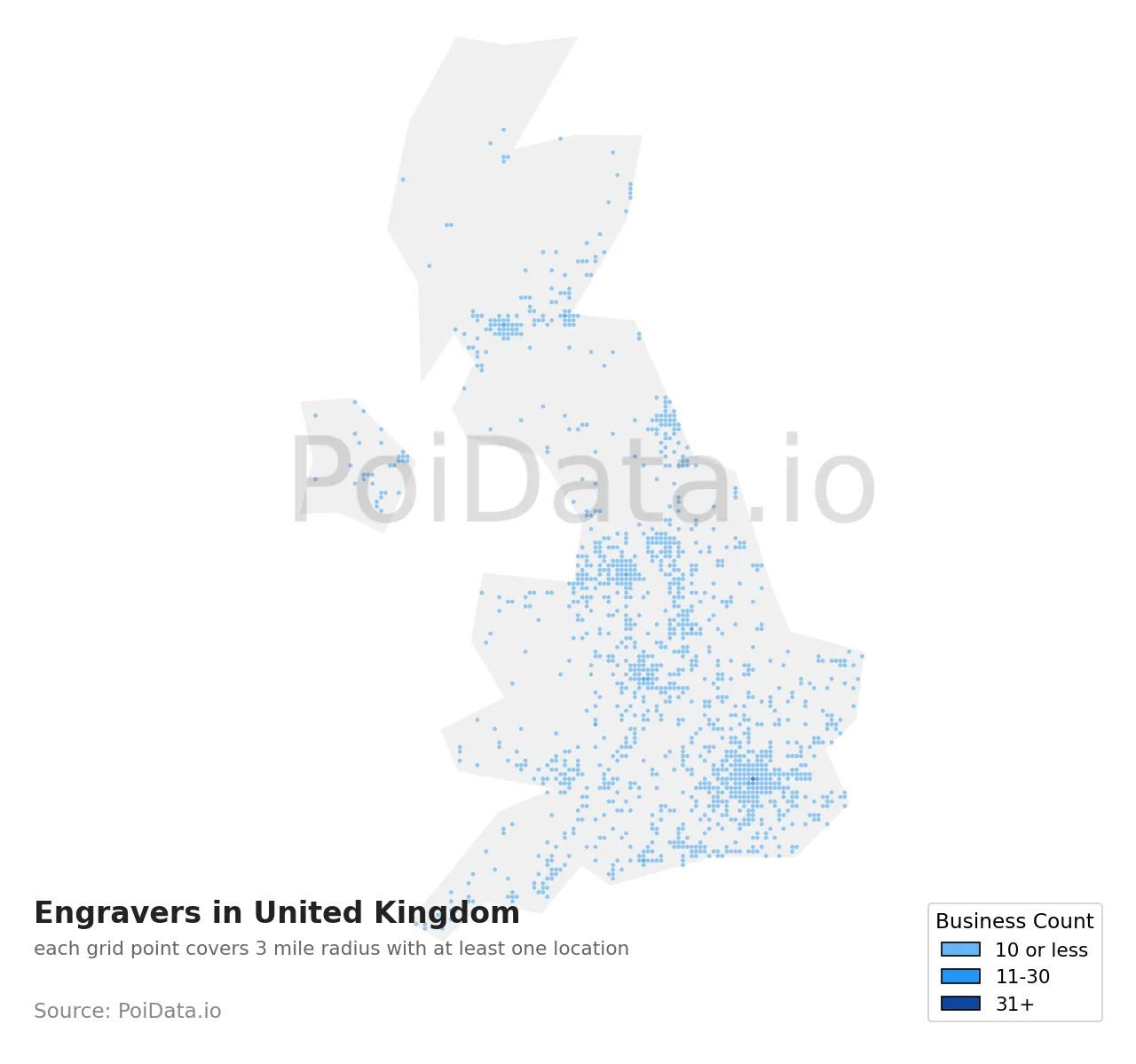 Engraver density map for United Kingdom