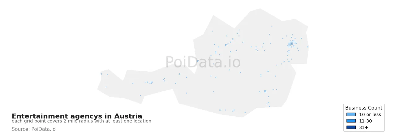 Entertainment agency density map for Austria