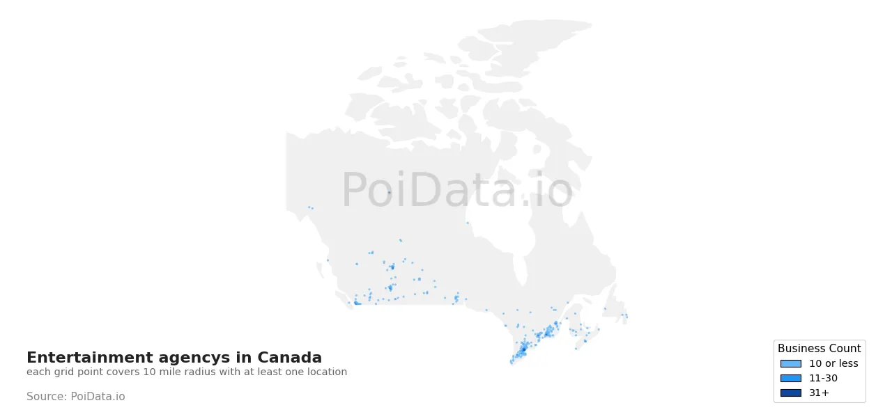 Entertainment agency density map for Canada