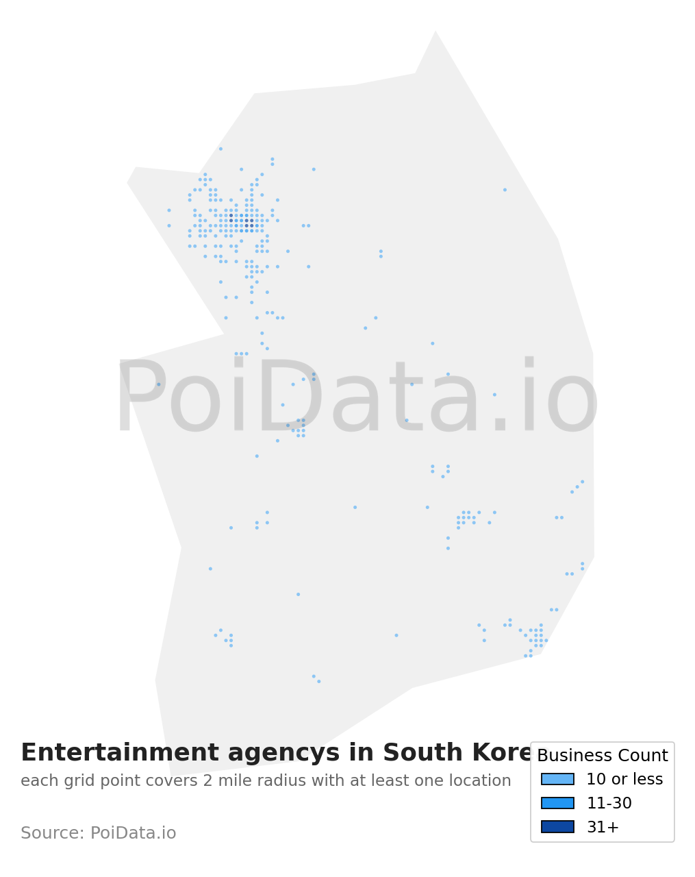 Entertainment agency density map for South Korea