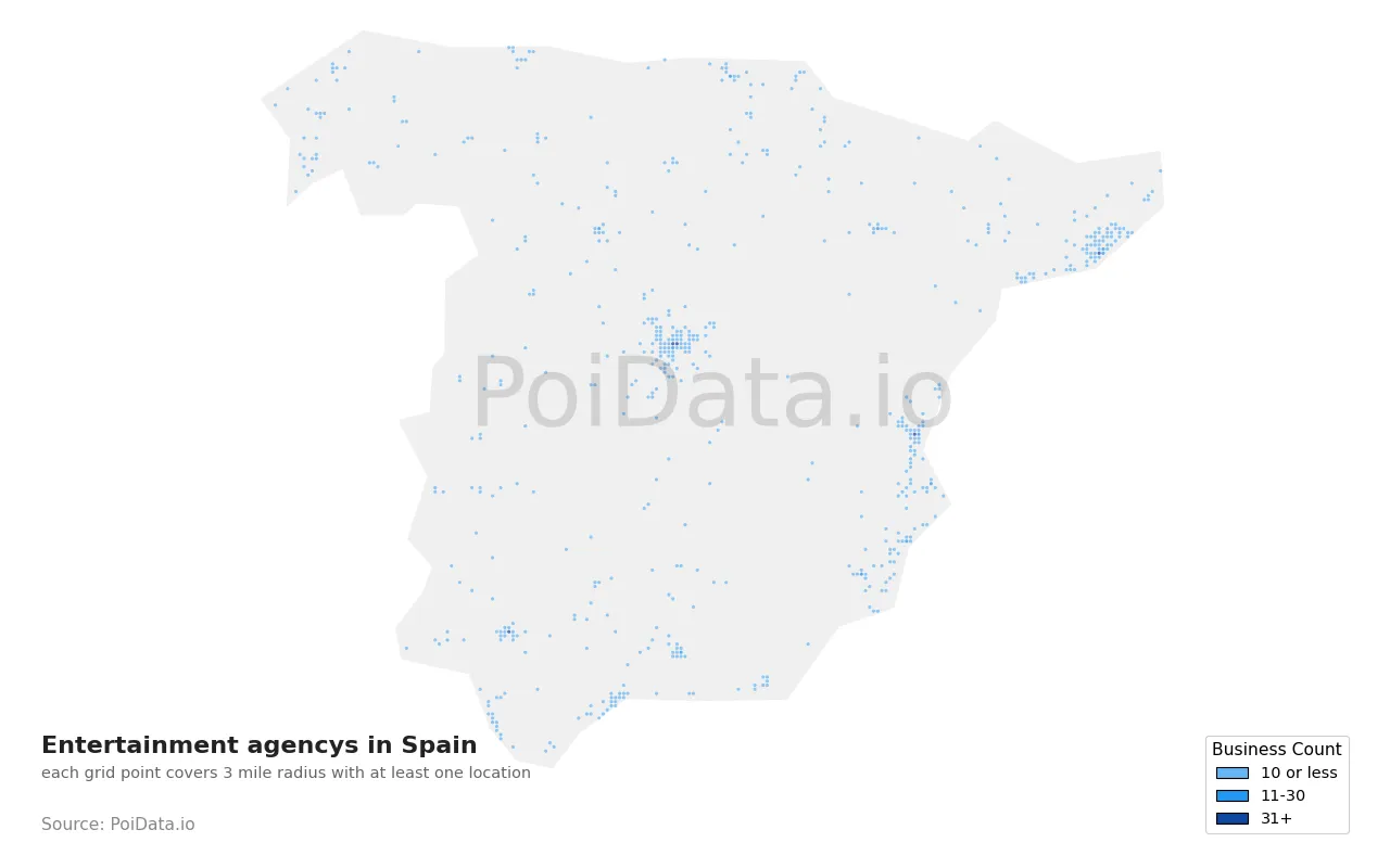 Entertainment agency density map for Spain