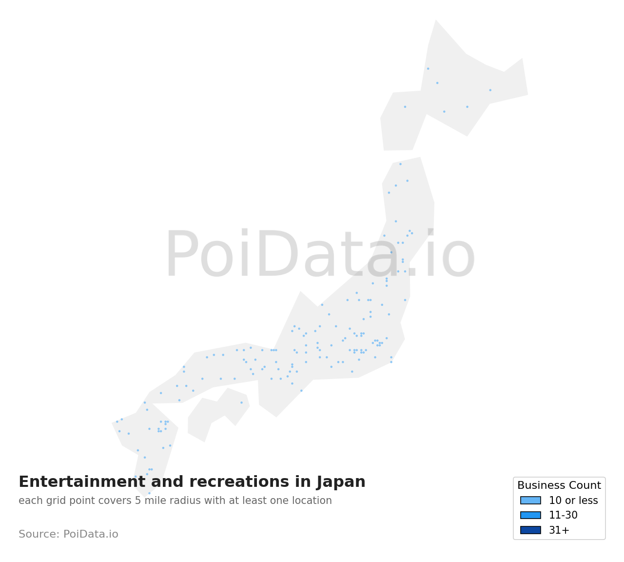 Entertainment and recreation density map for Japan