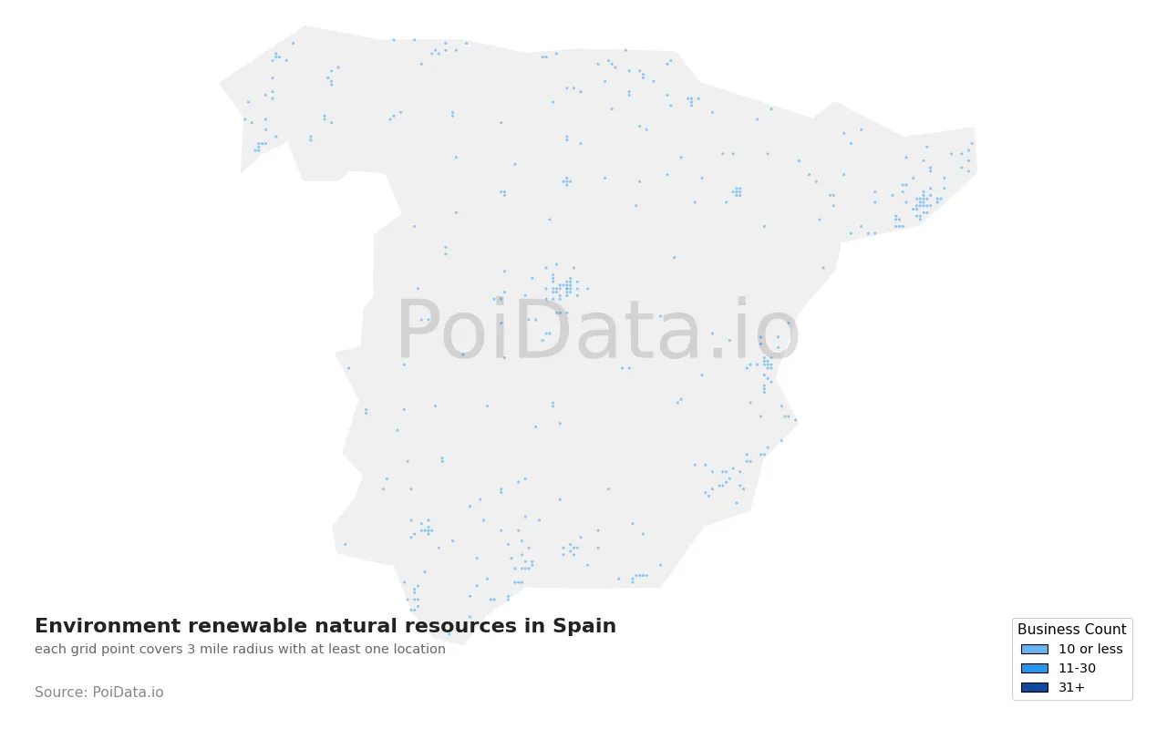 Environment renewable natural resources density map for Spain