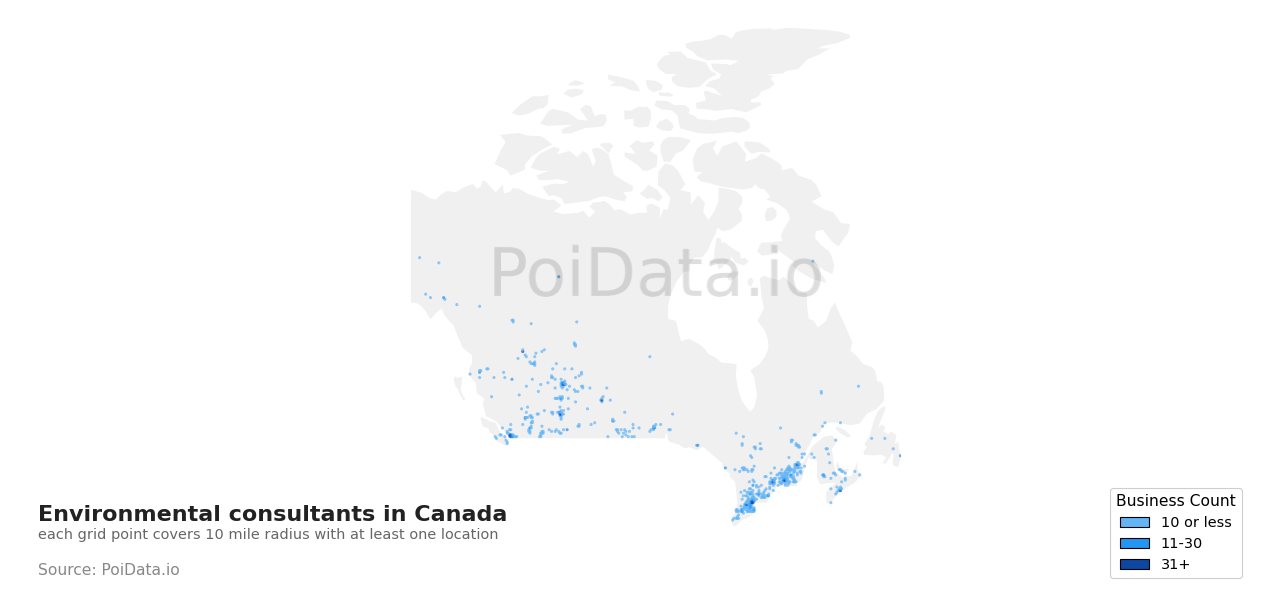 Environmental consultant density map for Manitoba, Canada