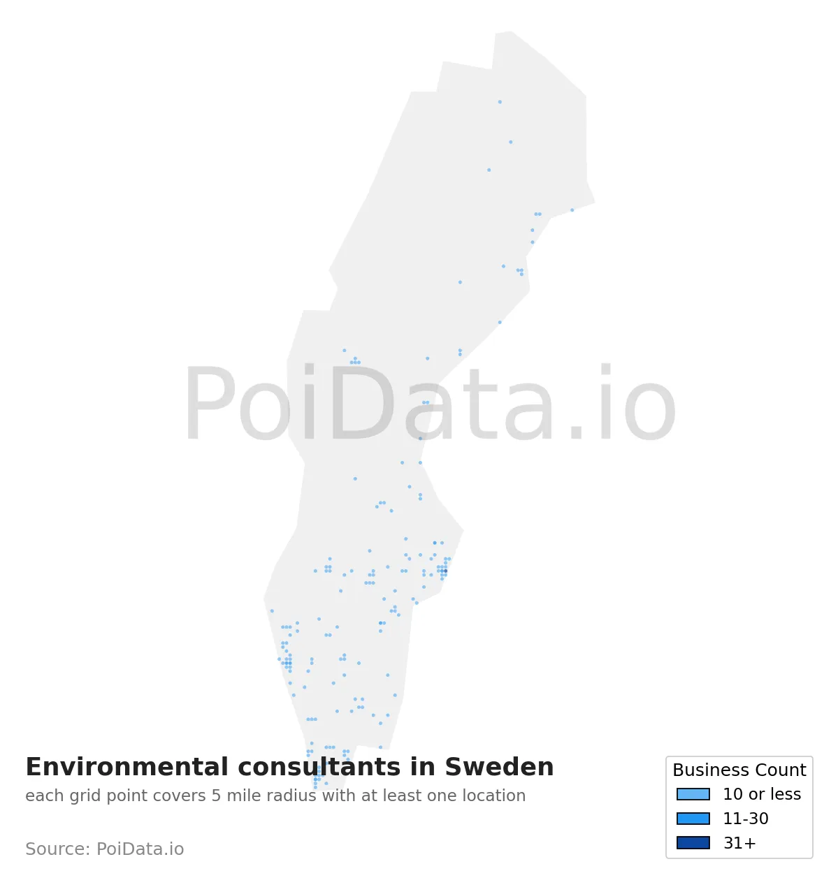 Environmental consultant density map for Sweden