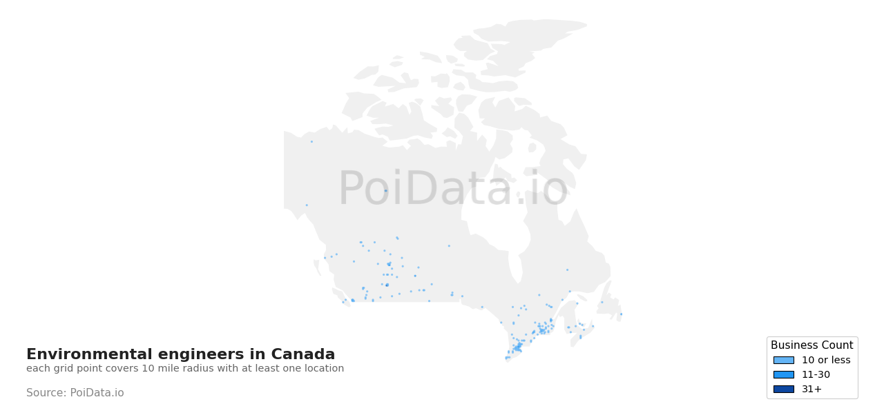 Environmental engineer density map for Canada