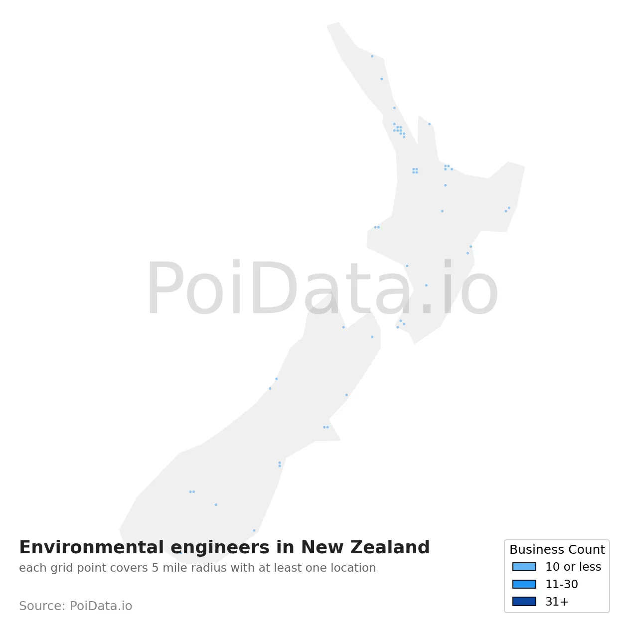 Environmental engineer density map for New Zealand