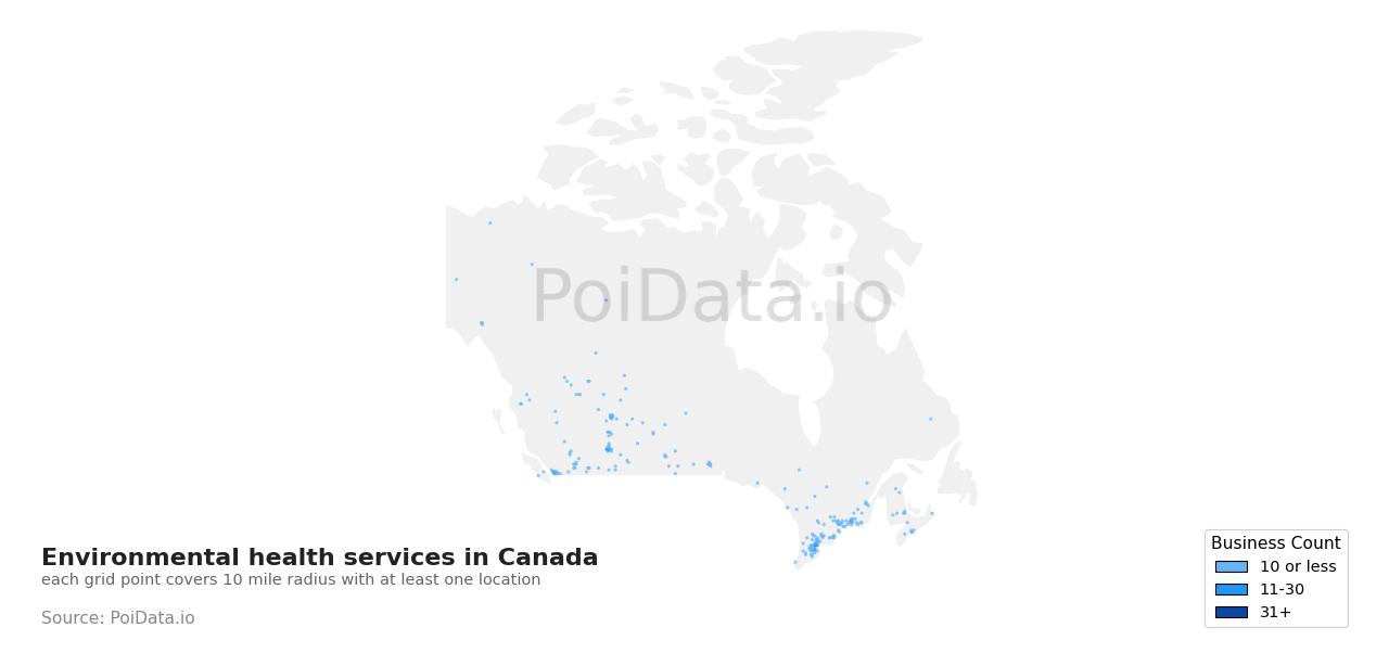 Environmental health service density map for Canada