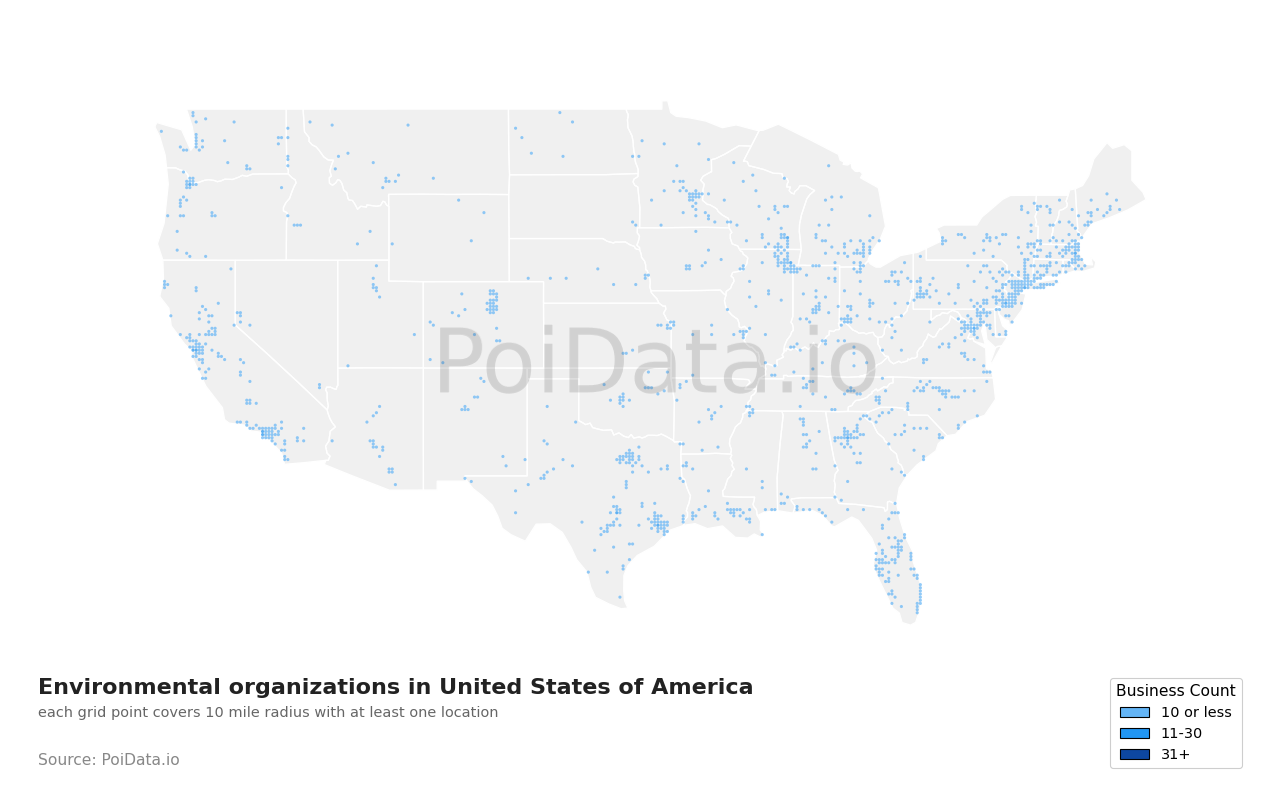 Environmental organization density map for Massachusetts, United States