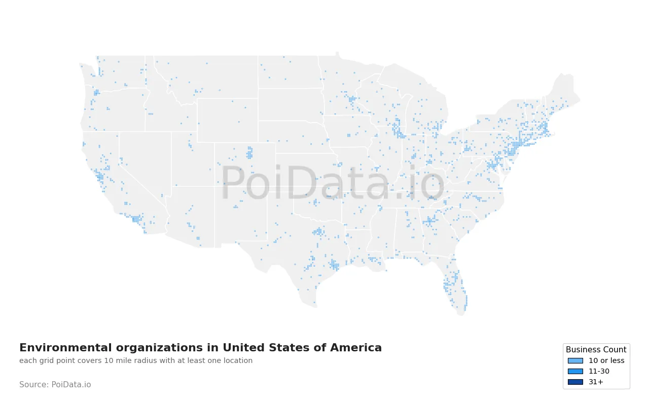 Environmental organization density map for United States