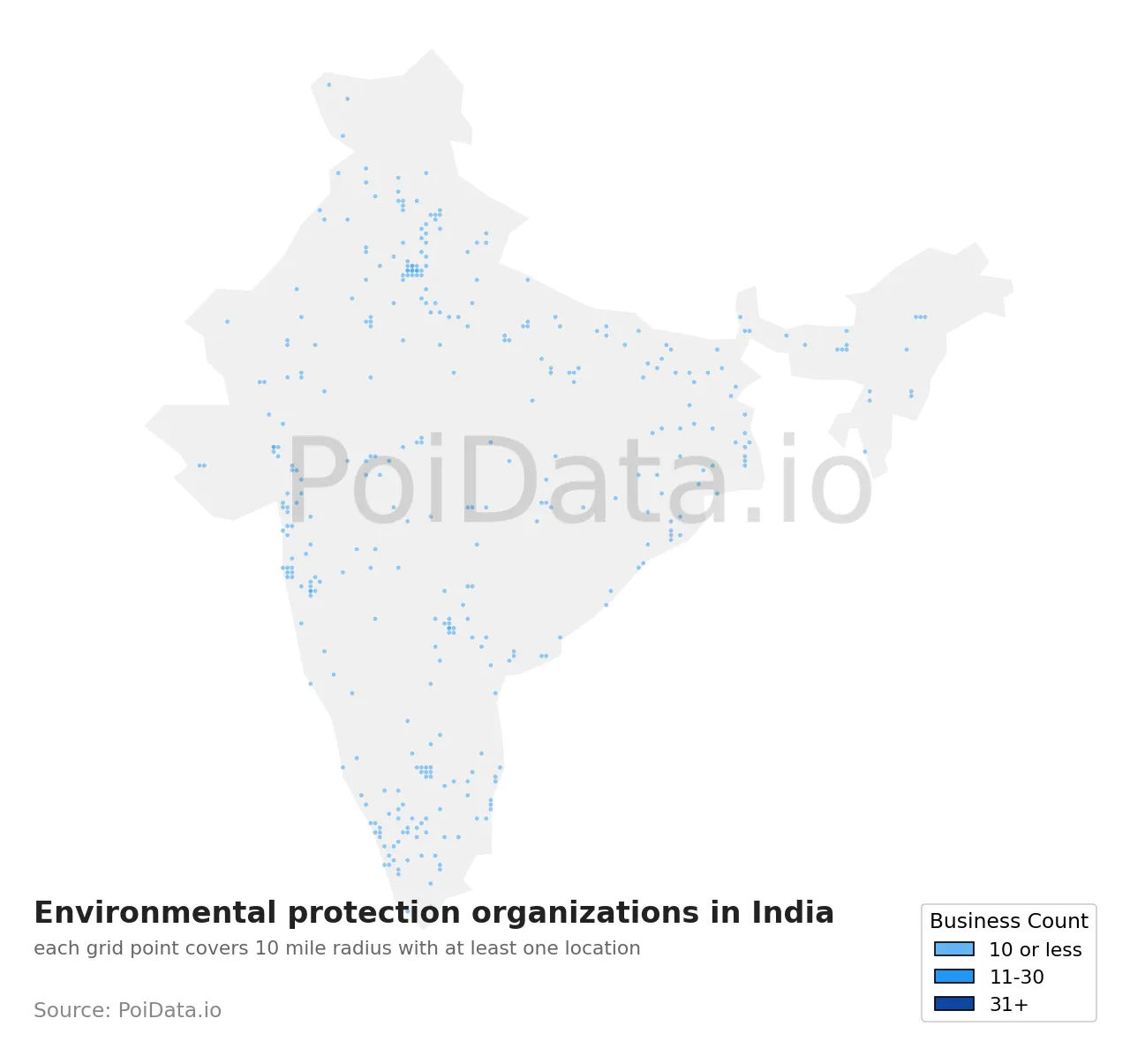 Environmental protection organization density map for India