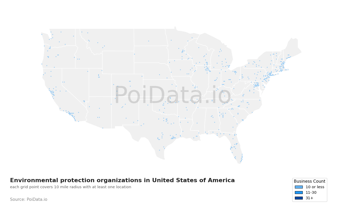 Environmental protection organization density map for United States