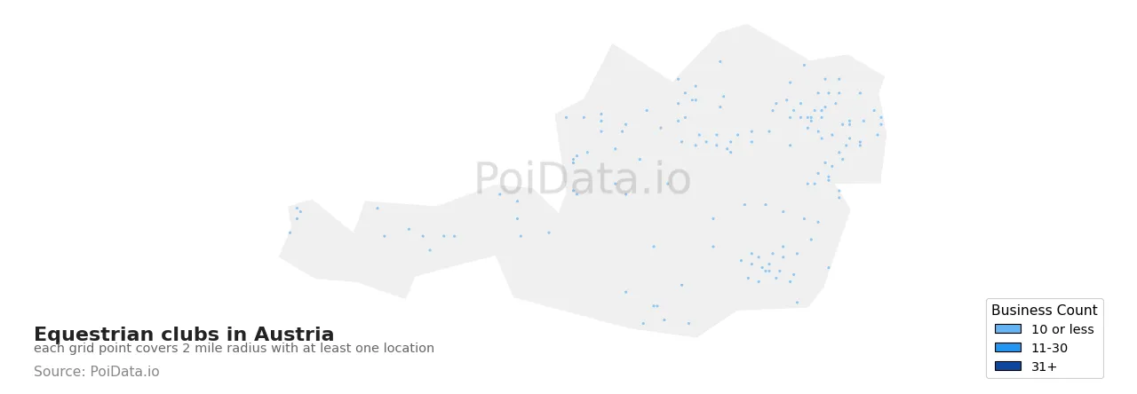Equestrian club density map for Austria