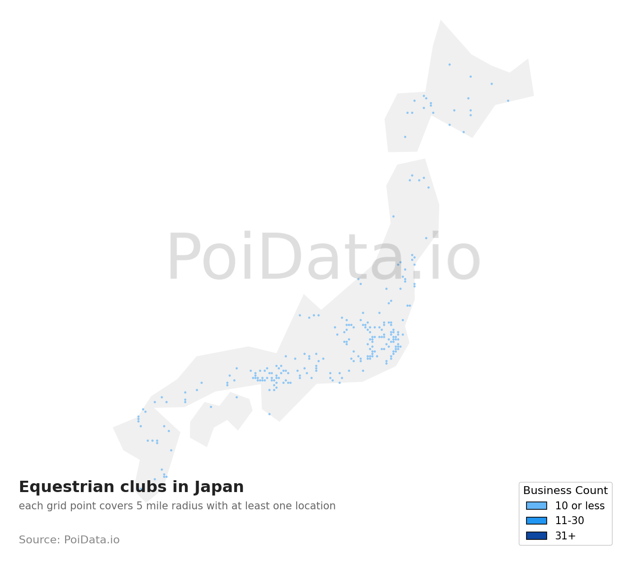 Equestrian club density map for Japan