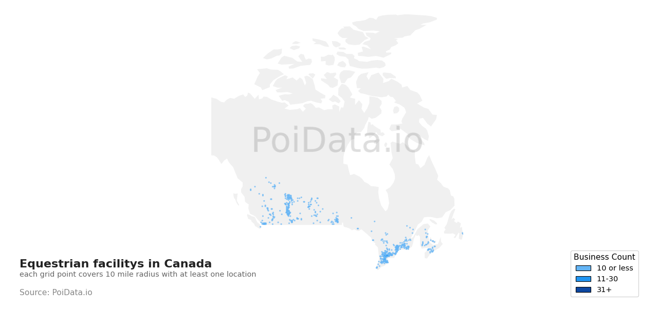 Equestrian facility density map for Alberta, Canada