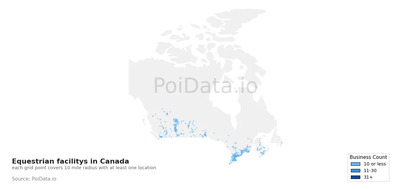 Equestrian facility density map for Canada