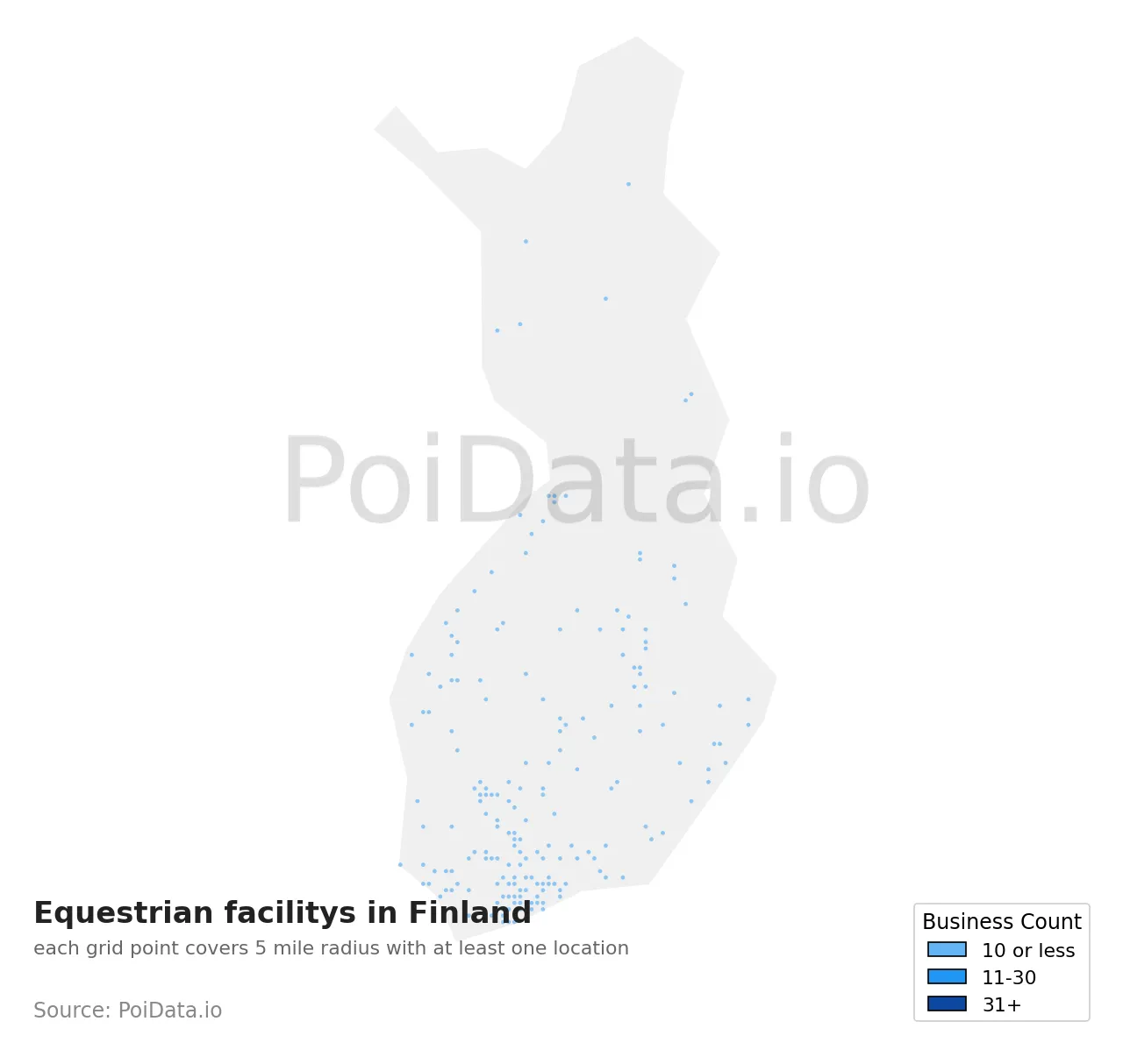 Equestrian facility density map for Finland