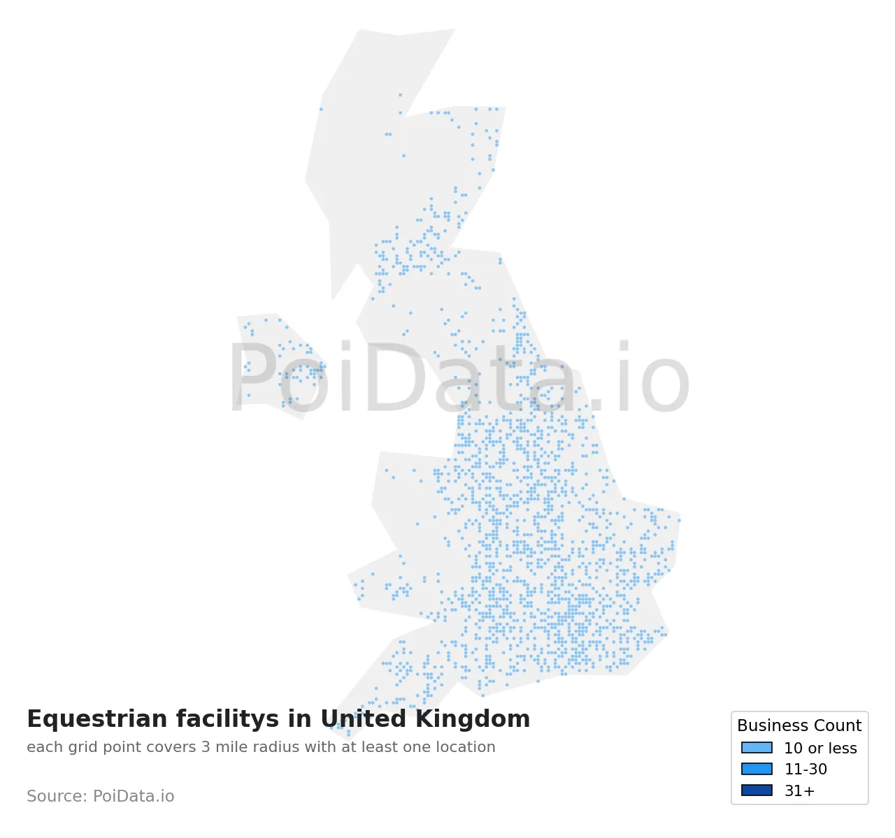 Equestrian facility density map for United Kingdom