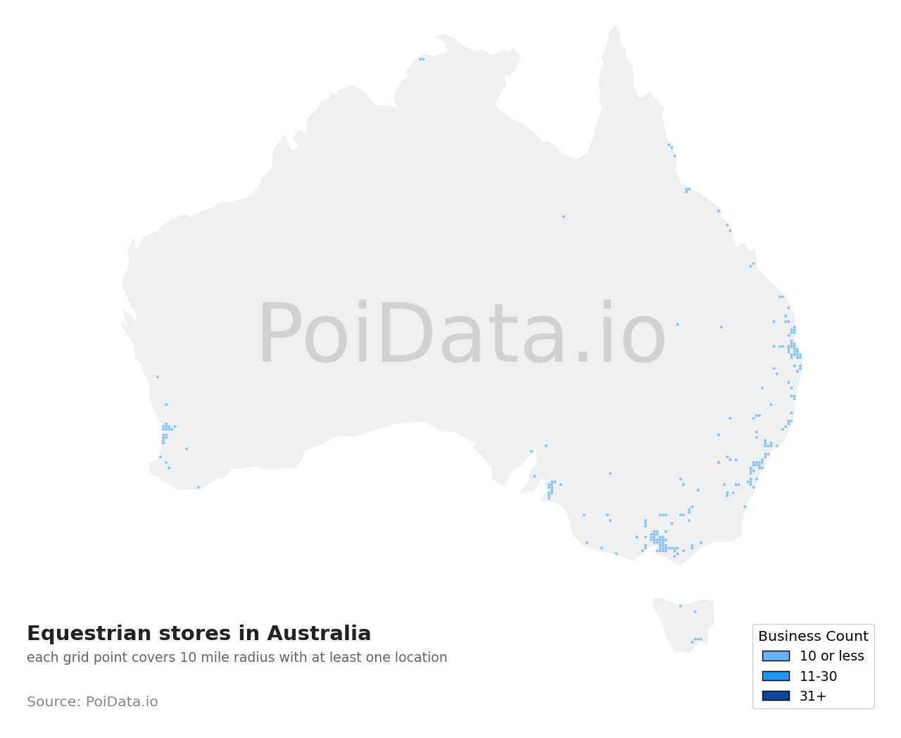 Equestrian store density map for Queensland, Australia