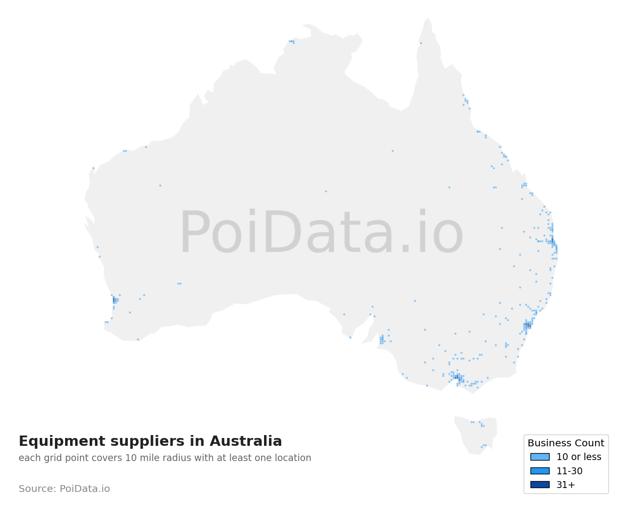 Equipment supplier density map for Australia