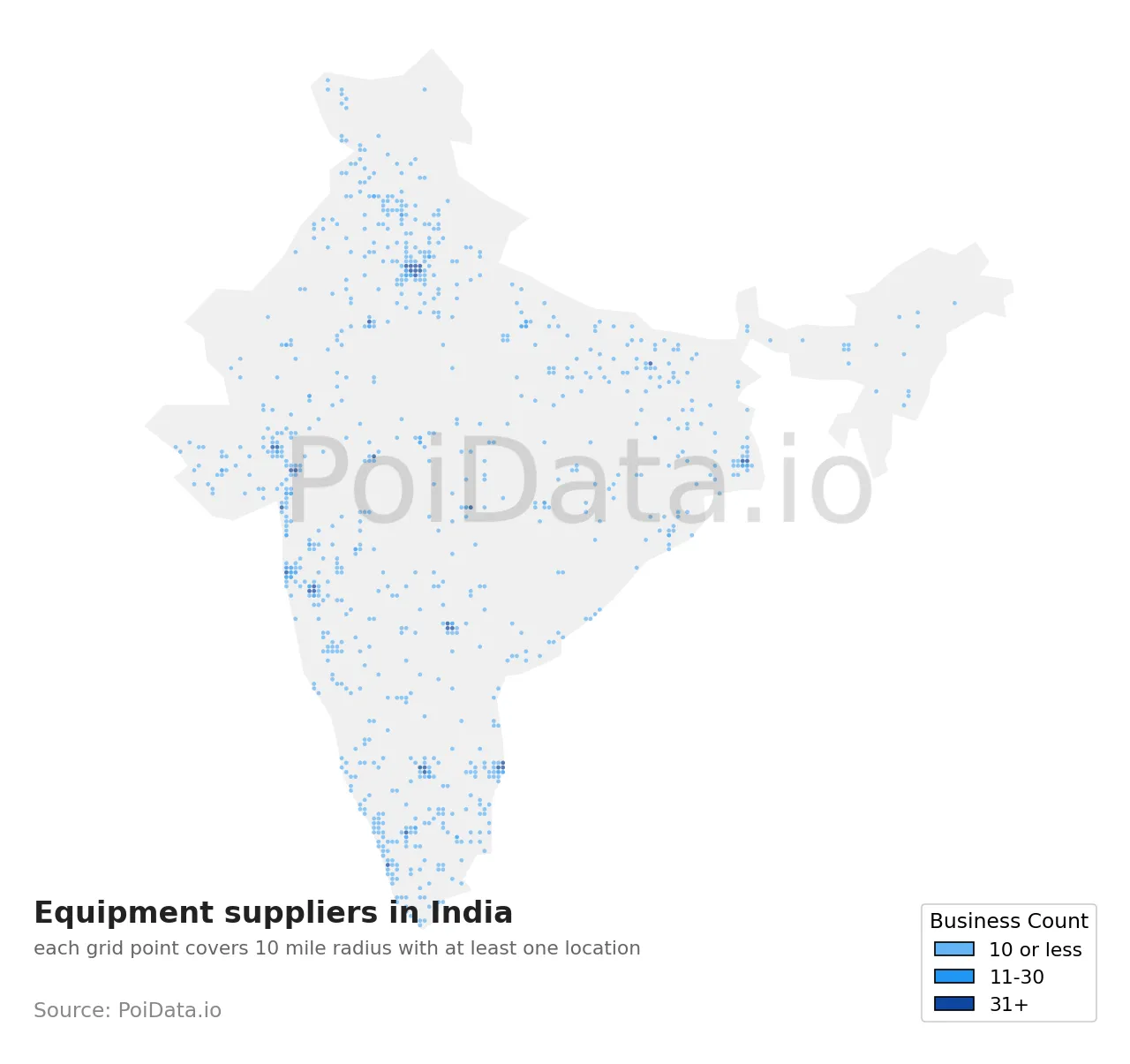 Equipment supplier density map for India