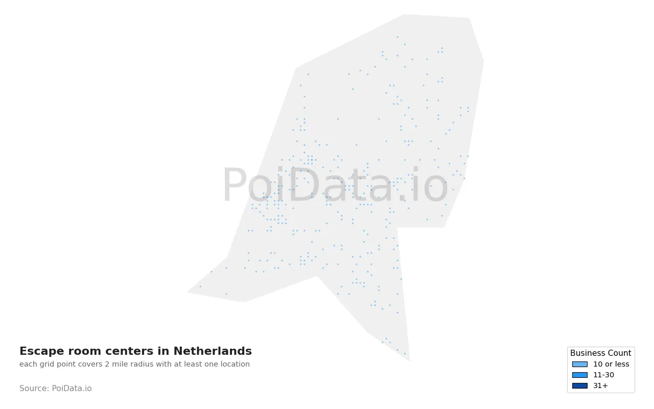 Escape room center density map for Netherlands