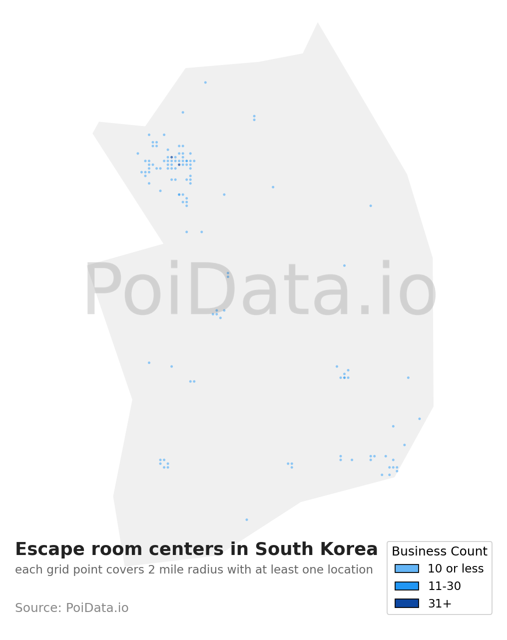 Escape room center density map for South Korea