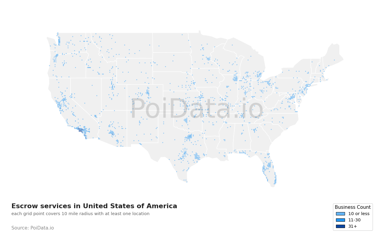 Escrow service density map for California, United States