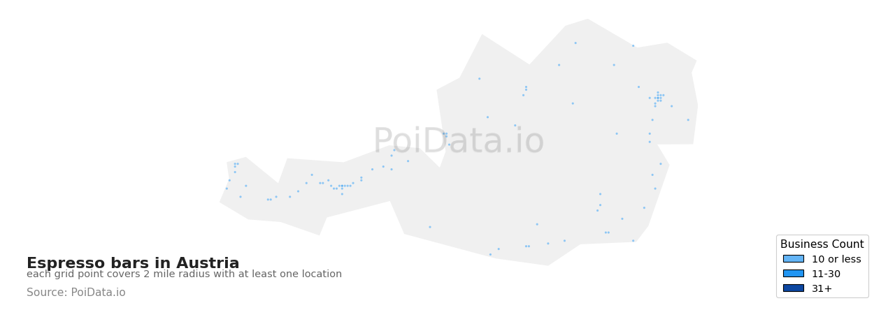 Espresso bar density map for Austria