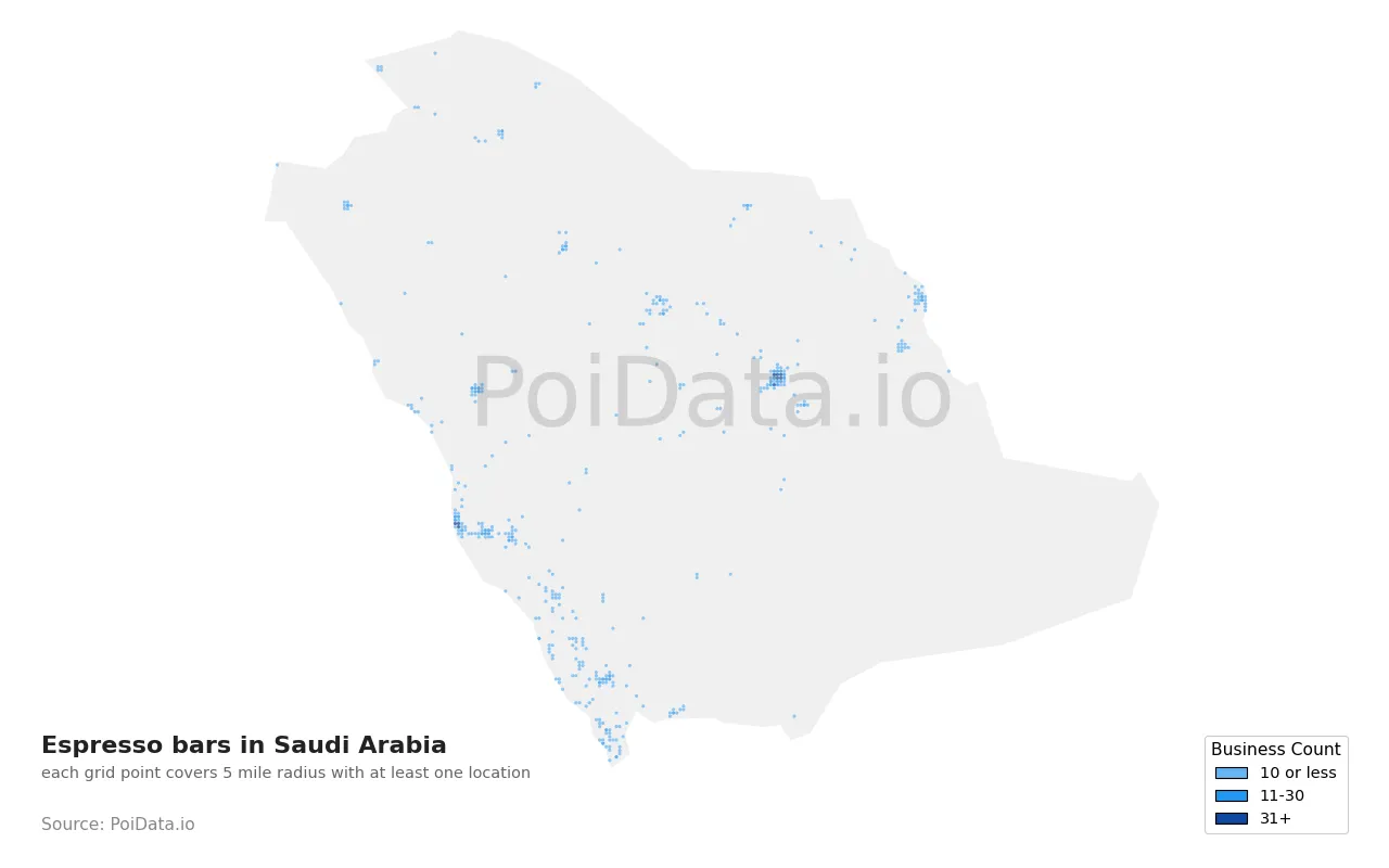 Espresso bar density map for Saudi Arabia