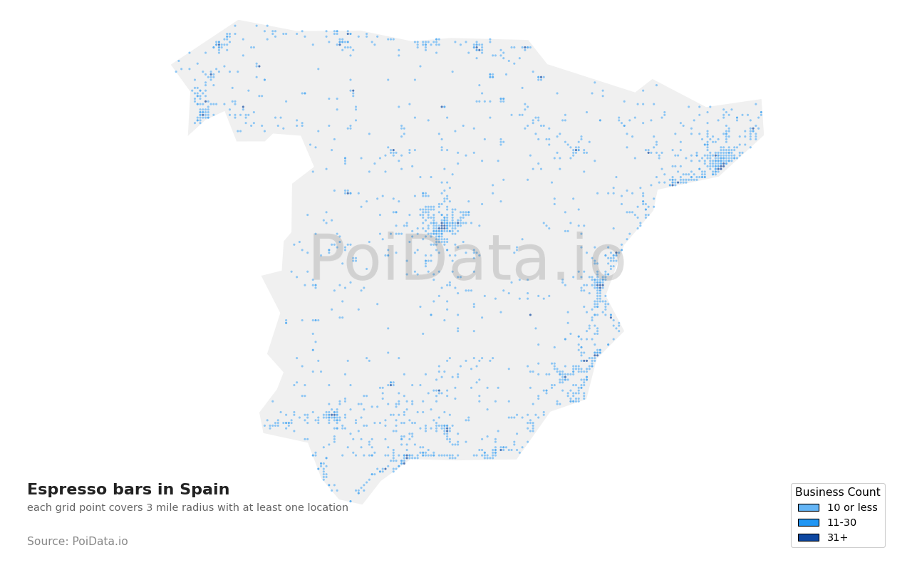 Espresso bar density map for Spain