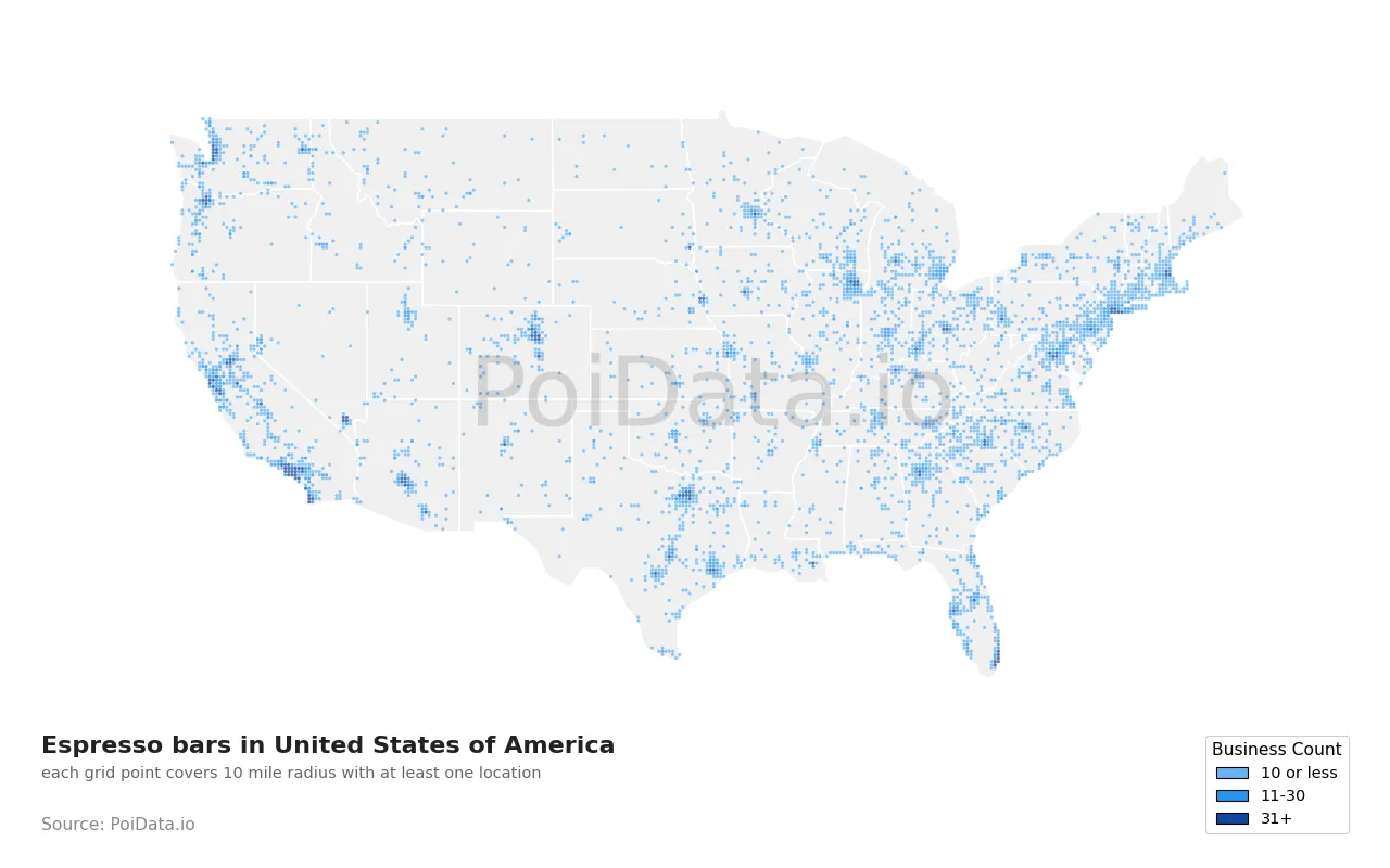 Espresso bar density map for United States